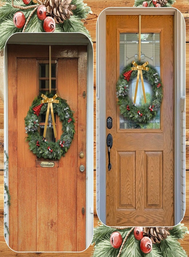 Otoolling 2 Pack Christmas Wreath Hangers for Front Door Christmas Decoration Metal Bow Door Wreath Hanger Front Gold Bow Garland Hooks Hanging Welcome Sign for Xmas Halloween Fall Decorations - Image 2